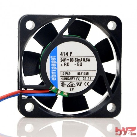 414F - EBMPAPST DC Axial Fan, 24 V, Square, 40 mm, 10 mm, 4.71 CFM